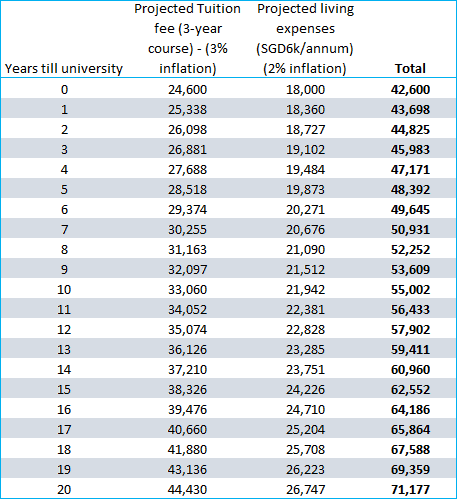 Child Education (inflation rate on education fees and cost of living)