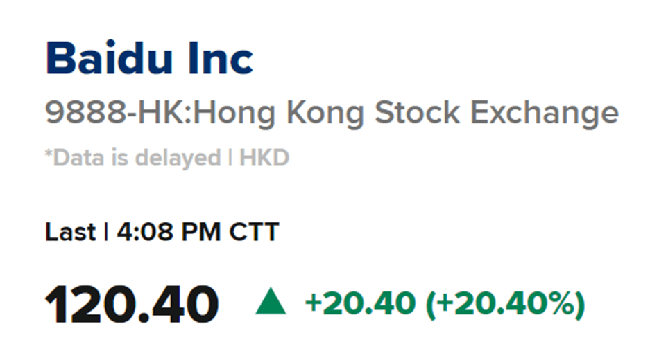 China stock market crash (Baidu 1 day price jump)