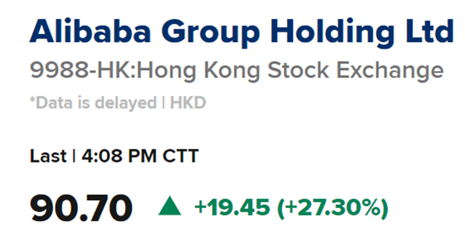 China stock market crash (Alibaba 1 day price jump)